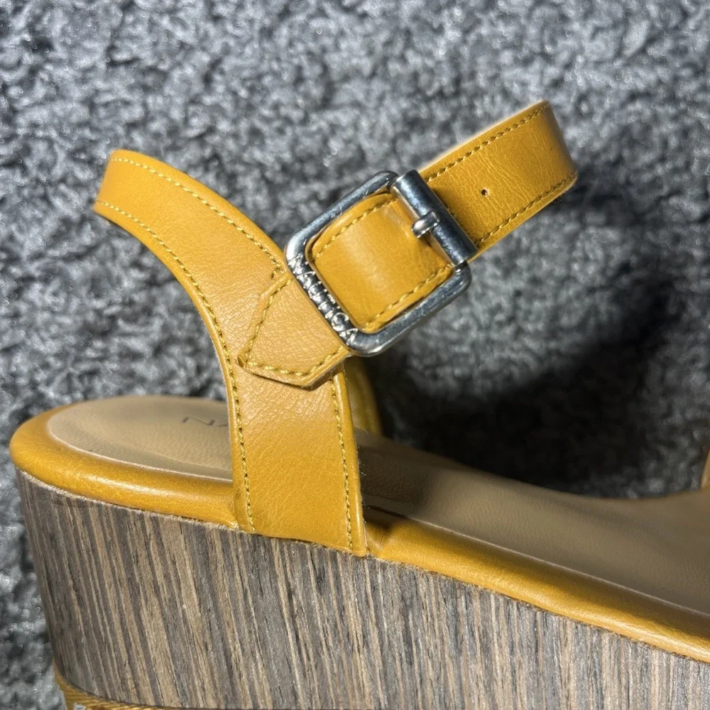 Nautica Sandal Women's Size 6.5 Mustard Faux Wood Wedge Sandal  Buckle - Picture 11 of 13